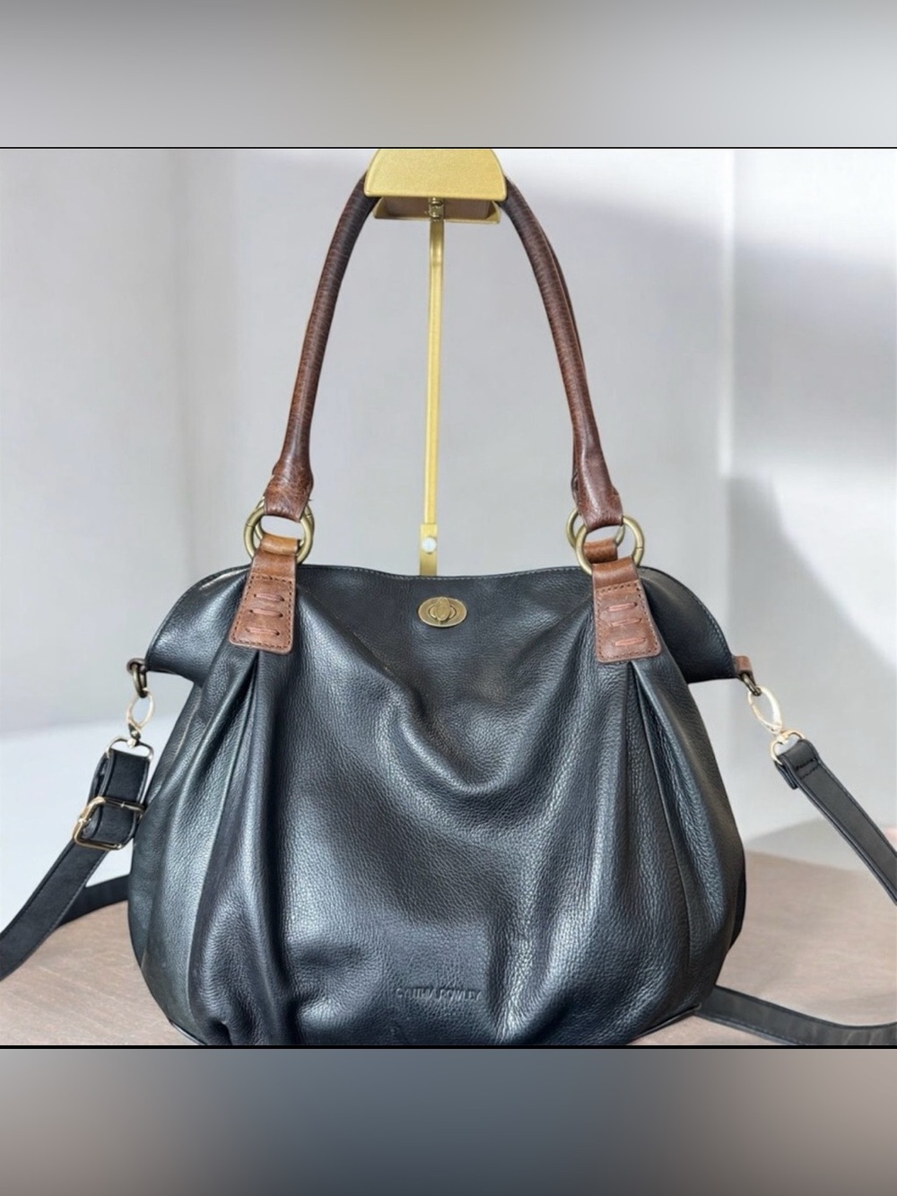 Cynthia Rowley Black Leather Shoulder Bag Brown Trim Crossbody